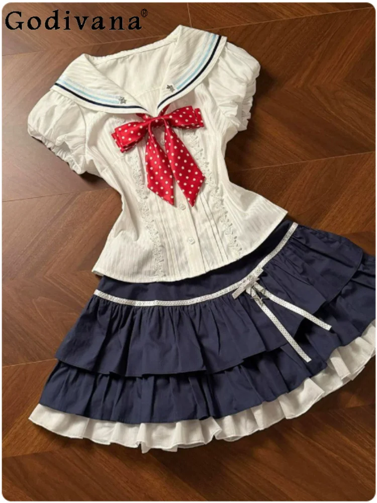 2026 Summer New Japanese College JK Navy Collar Shirt Fashion High Waist A-line Versatile Age Reduction Blue Cake Skirt Sets
2026 Summer New Japanese College JK Navy Collar Shirt Fashion High Waist A-line Versatile Age Reduction Blue Cake Skirt Sets