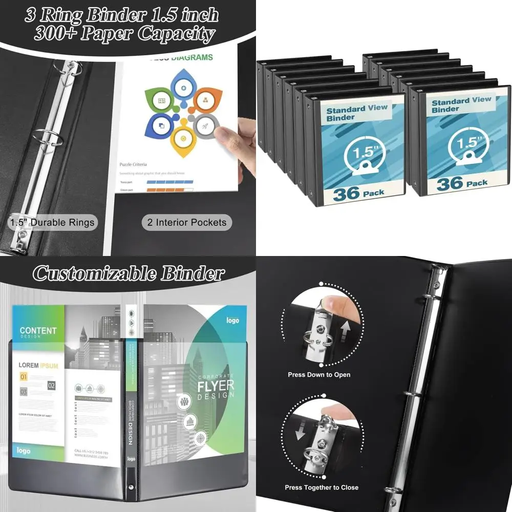 1.5 Inch 3-Ring Binder, Letter Size, Black, 36 Pack, Durable Round Ring for Papers
1.5 Inch 3-Ring Binder, Letter Size, Black, 36 Pack, Durable Round Ring for Papers