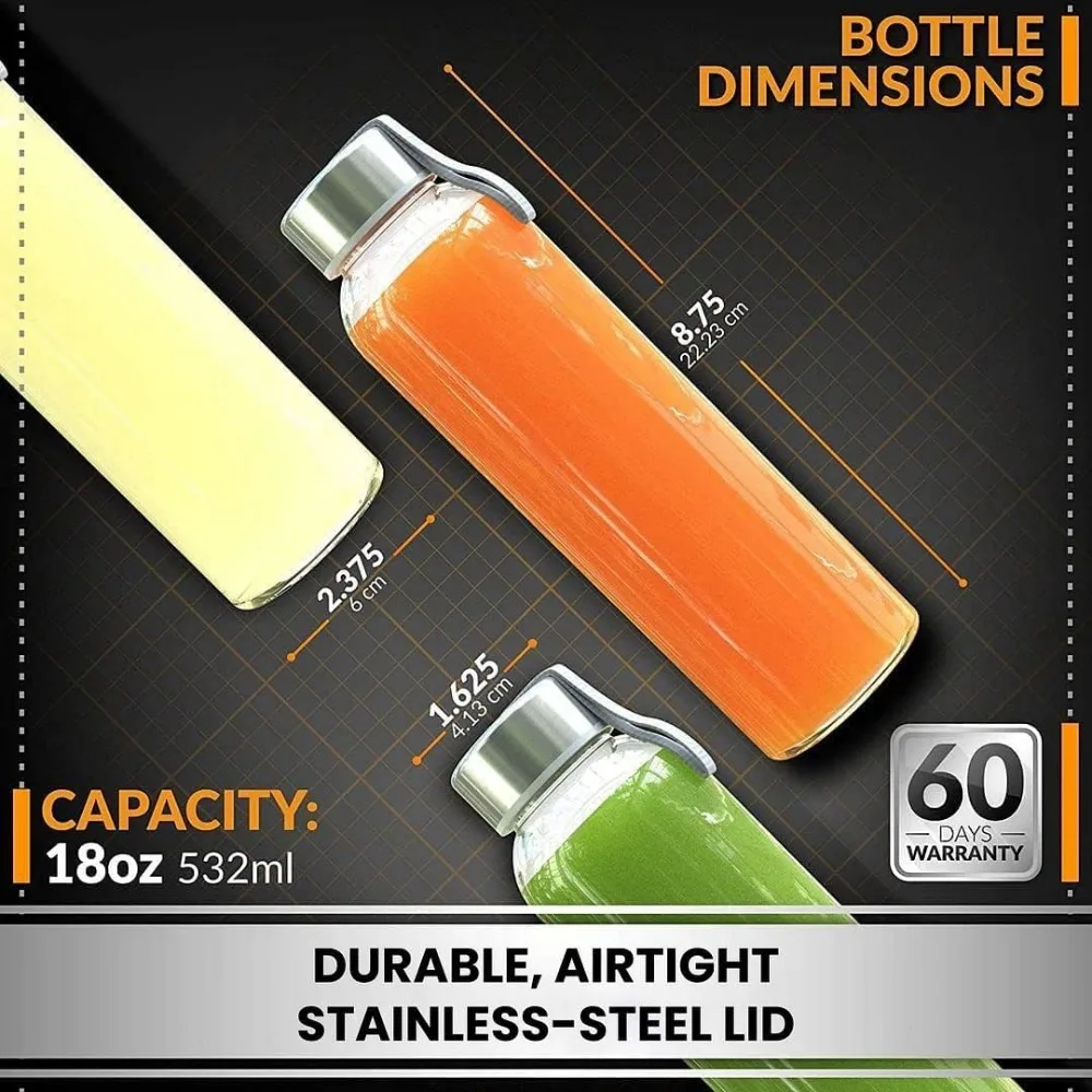 18 Oz Clear Glass Water Bottles, Reusable Glass Juicing Bottles with Protection Sleeve and Stainless Steel Leak Proof Lids
18 Oz Clear Glass Water Bottles, Reusable Glass Juicing Bottles with Protection Sleeve and Stainless Steel Leak Proof Lids