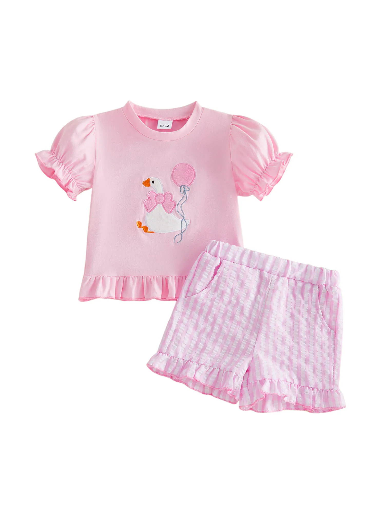 Adorable Infant Girls Summer Ensemble Short-Sleeve Top with Goose Bow Embroidery and Plaid Shorts - 2-Piece Set
Adorable Infant Girls Summer Ensemble Short-Sleeve Top with Goose Bow Embroidery and Plaid Shorts - 2-Piece Set