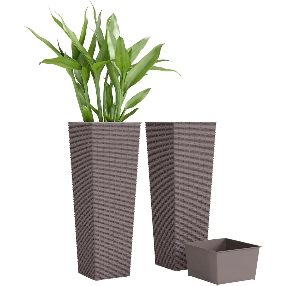 Stackable 23.6 Tall Plastic Rattan-Style Drainage Planters, Set of 2, Suitable for Indoor and Outdoor Use, Brown
Stackable 23.6 Tall Plastic Rattan-Style Drainage Planters, Set of 2, Suitable for Indoor and Outdoor Use, Brown
