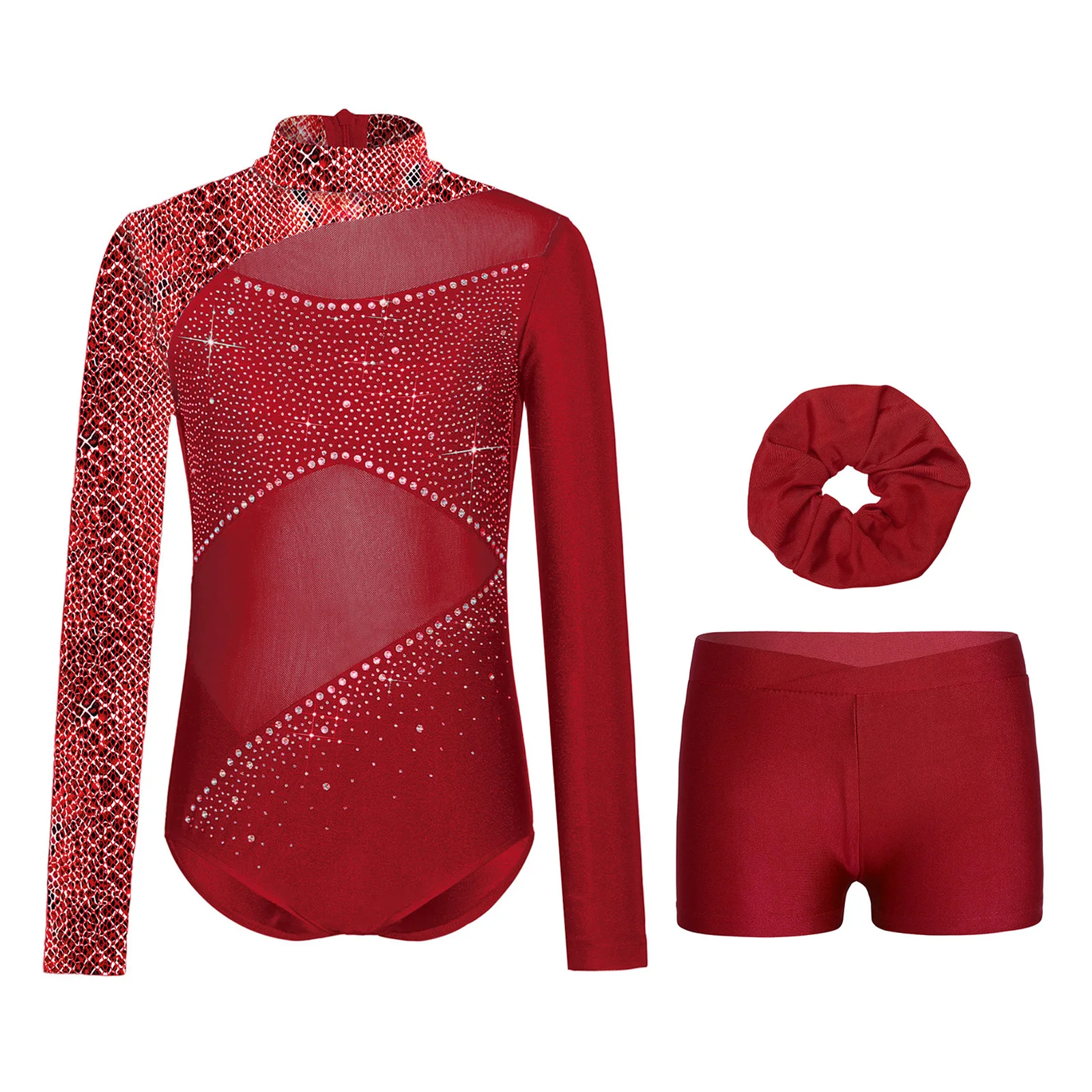 Kids Girls Gymnastics Dancewear Long Sleeve Back Invisible Zipper Mesh Patchwork Shiny Rhinestones Leotard+Shorts+Hairband Set
Kids Girls Gymnastics Dancewear Long Sleeve Back Invisible Zipper Mesh Patchwork Shiny Rhinestones Leotard+Shorts+Hairband Set