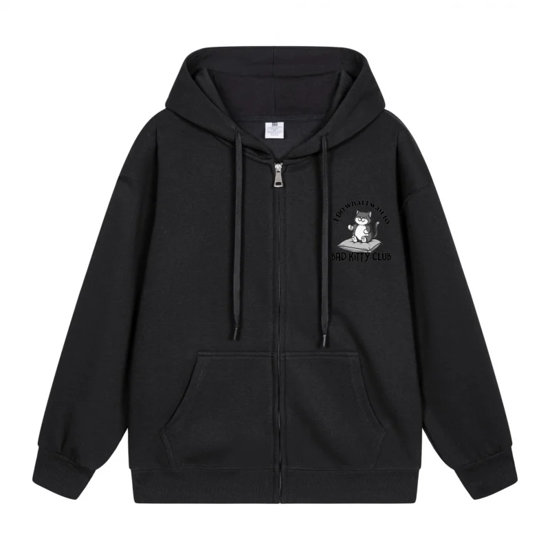 Men's Zip-Up Hoodie Black Hoodie With Cat Print New Style Casual Couples’ Style Casual and Loose
Men's Zip-Up Hoodie Black Hoodie With Cat Print New Style Casual Couples’ Style Casual and Loose