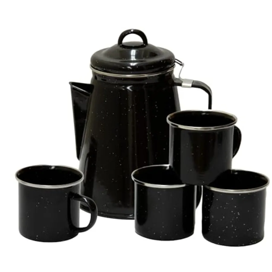 Enamel 8-Cup Percolator Coffee Pot and 4-Mug Set - Heavy-Duty Campfire Coffee Maker with 12oz Mugs - Percolator Stem Included -
Enamel 8-Cup Percolator Coffee Pot and 4-Mug Set - Heavy-Duty Campfire Coffee Maker with 12oz Mugs - Percolator Stem Included -