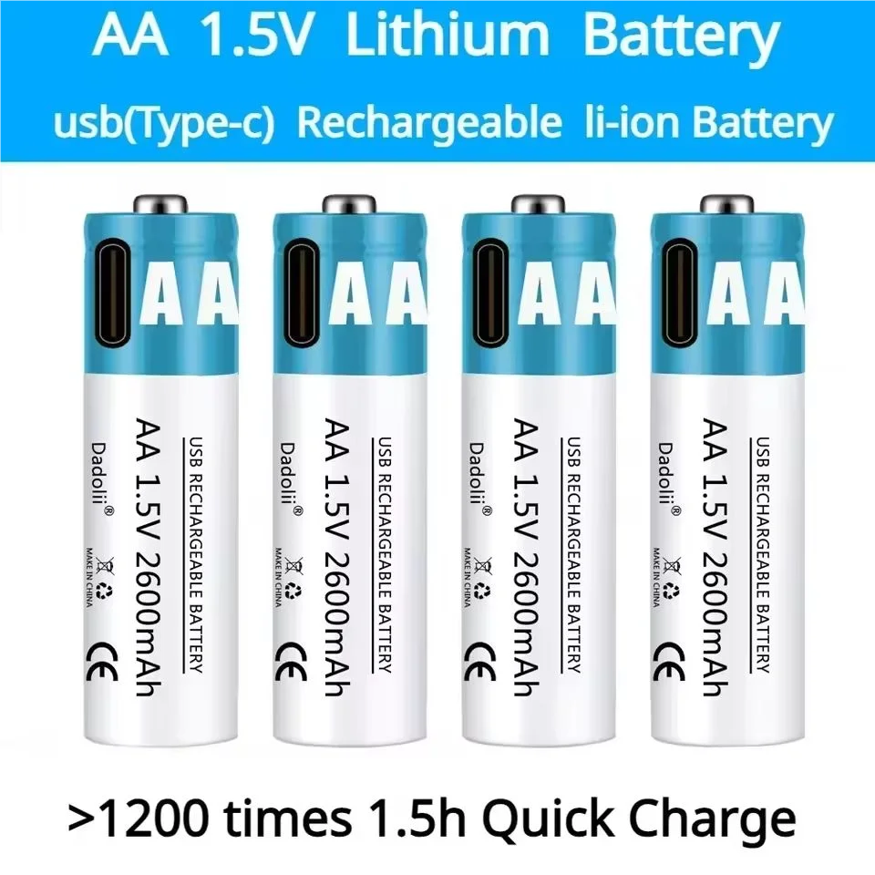 AA Battery 1.5V AA 2600mAh USB rechargeable li-ion battery for remote control mouse small fan Electric toy battery with Cable
AA Battery 1.5V AA 2600mAh USB rechargeable li-ion battery for remote control mouse small fan Electric toy battery with Cable