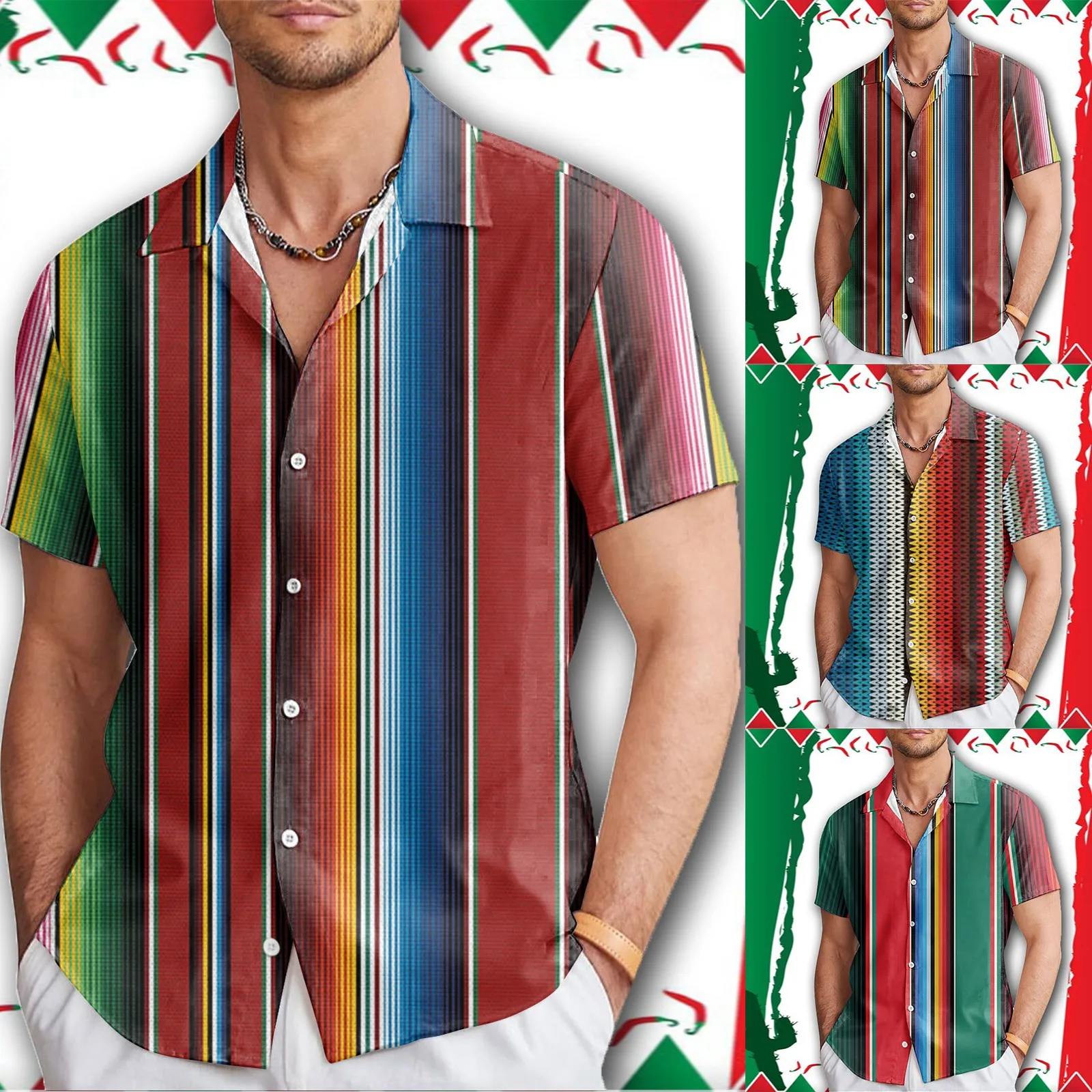 Male Spring And Summer Mexican Style Single Breasted Shirts Casual Lapel Full Print Beach Short Sleeve Vacation Gradient Shirt
Male Spring And Summer Mexican Style Single Breasted Shirts Casual Lapel Full Print Beach Short Sleeve Vacation Gradient Shirt