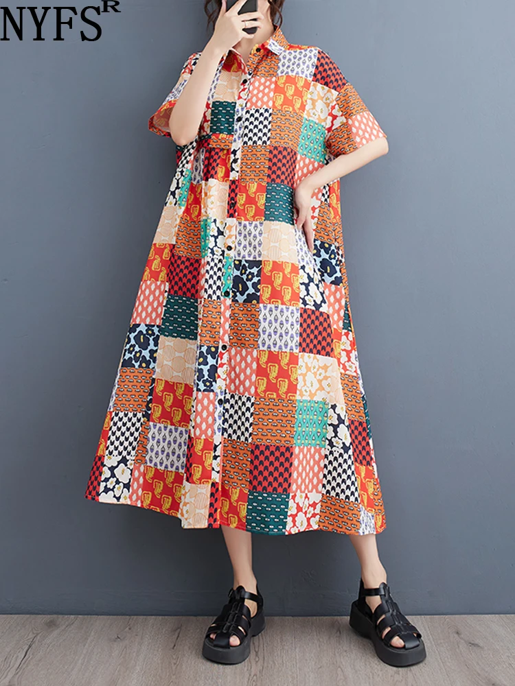 NYFS 2023 Summer New Office Lady Woman Dress Vestidos Robe Elbise Loose Plus Size irregular Print Short Sleeve Shirt Dresses
NYFS 2023 Summer New Office Lady Woman Dress Vestidos Robe Elbise Loose Plus Size irregular Print Short Sleeve Shirt Dresses