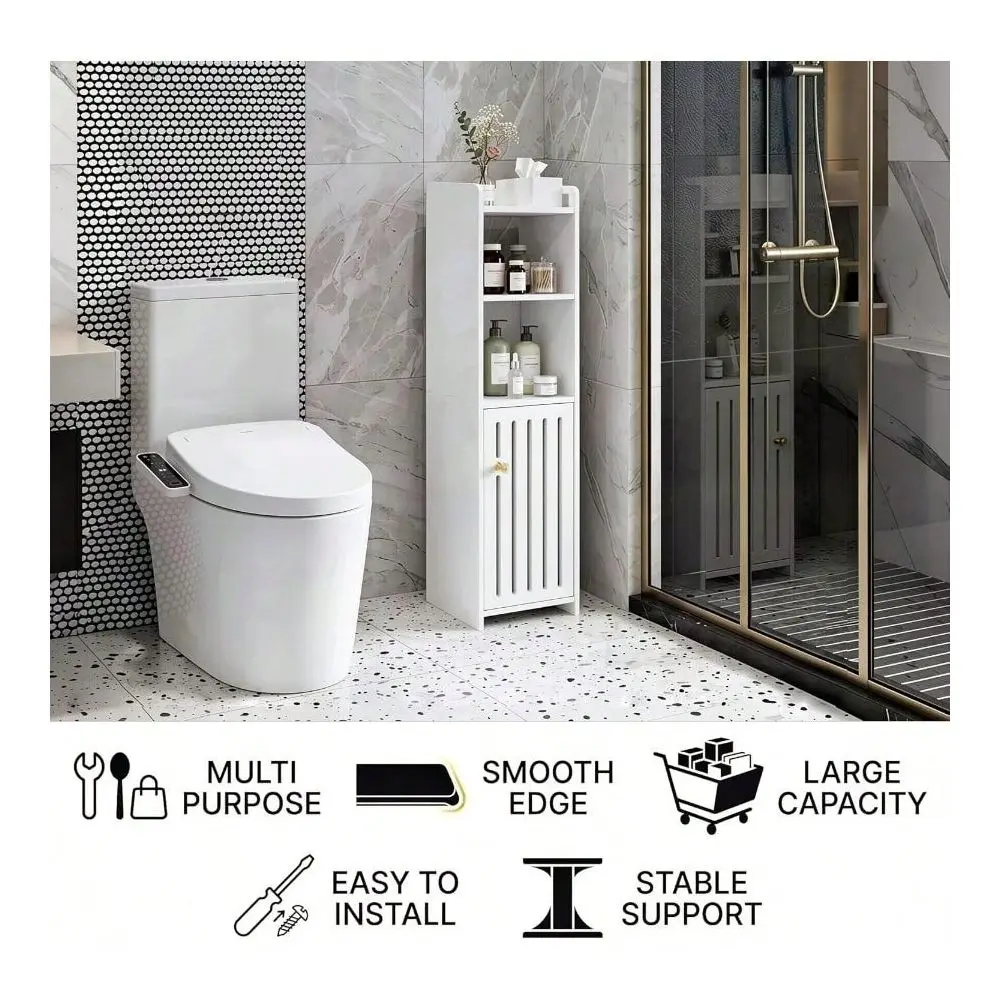 Bathroom Storage Cabinet, 4Tier Slim Bathroom Organizers With Door And Open Shelf Toilet Bathroom Small Spaces 9 Dx 9x 31.5 H
Bathroom Storage Cabinet, 4Tier Slim Bathroom Organizers With Door And Open Shelf Toilet Bathroom Small Spaces 9 Dx 9x 31.5 H