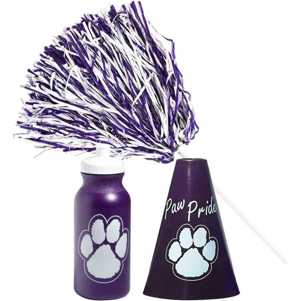 Purple and White Pom Poms, Megaphones, and Water Bottles Set, 96 Pieces, Sports, Fan Gear, Homecoming, Fundraisers, 96 Pieces.
Purple and White Pom Poms, Megaphones, and Water Bottles Set, 96 Pieces, Sports, Fan Gear, Homecoming, Fundraisers, 96 Pieces.