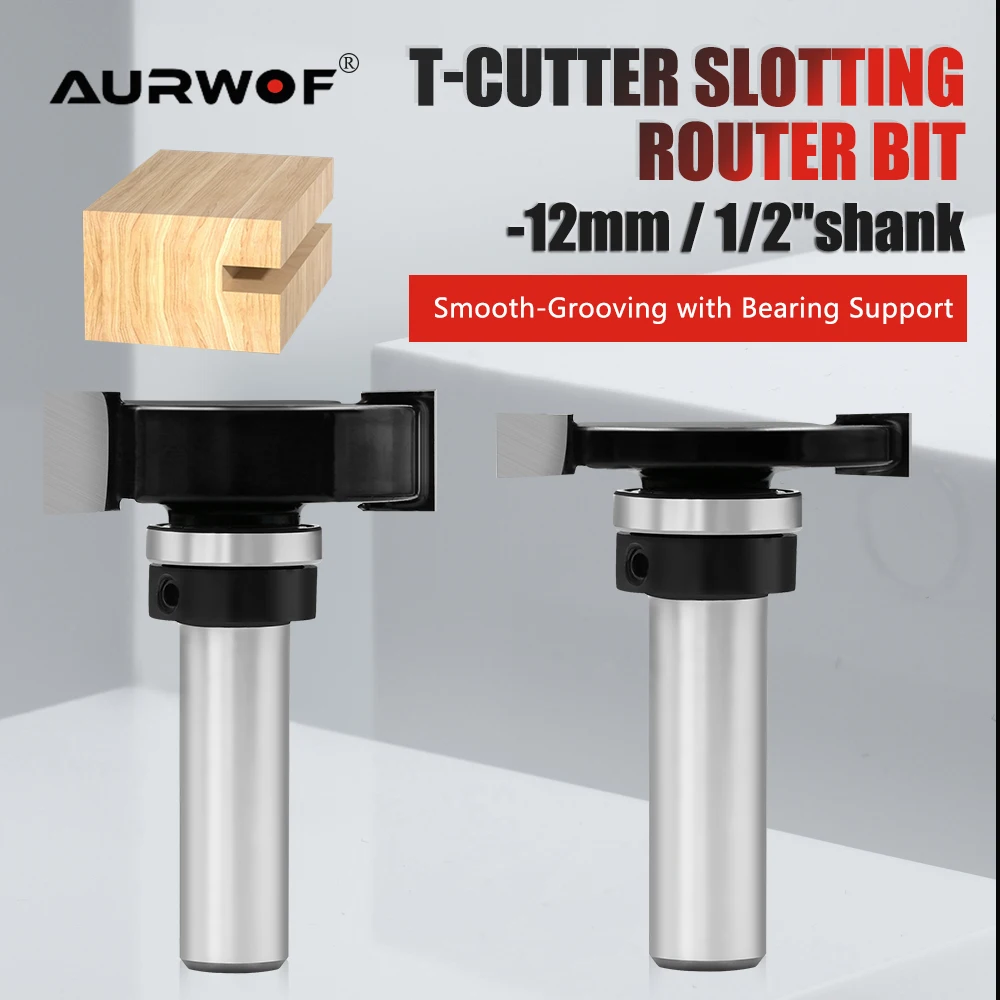 AURWOF 1pc 12mm 1/2 Shank T-Slot Router Bit with Bearing - Double Edge Grooving Cutter for Wood Slotting & Edging C12318FX4
AURWOF 1pc 12mm 1/2 Shank T-Slot Router Bit with Bearing - Double Edge Grooving Cutter for Wood Slotting & Edging C12318FX4