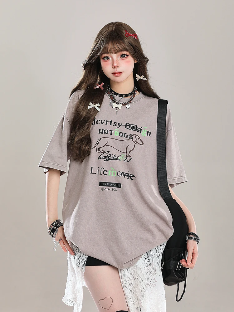 Женская летняя футболка с принтом в стиле ретро-американского мультфильма, повседневная, свободного кроя, с круглым вырезом, из хлопка
Женская летняя футболка с принтом в стиле ретро-американского мультфильма, повседневная, свободного кроя, с круглым вырезом, из хлопка