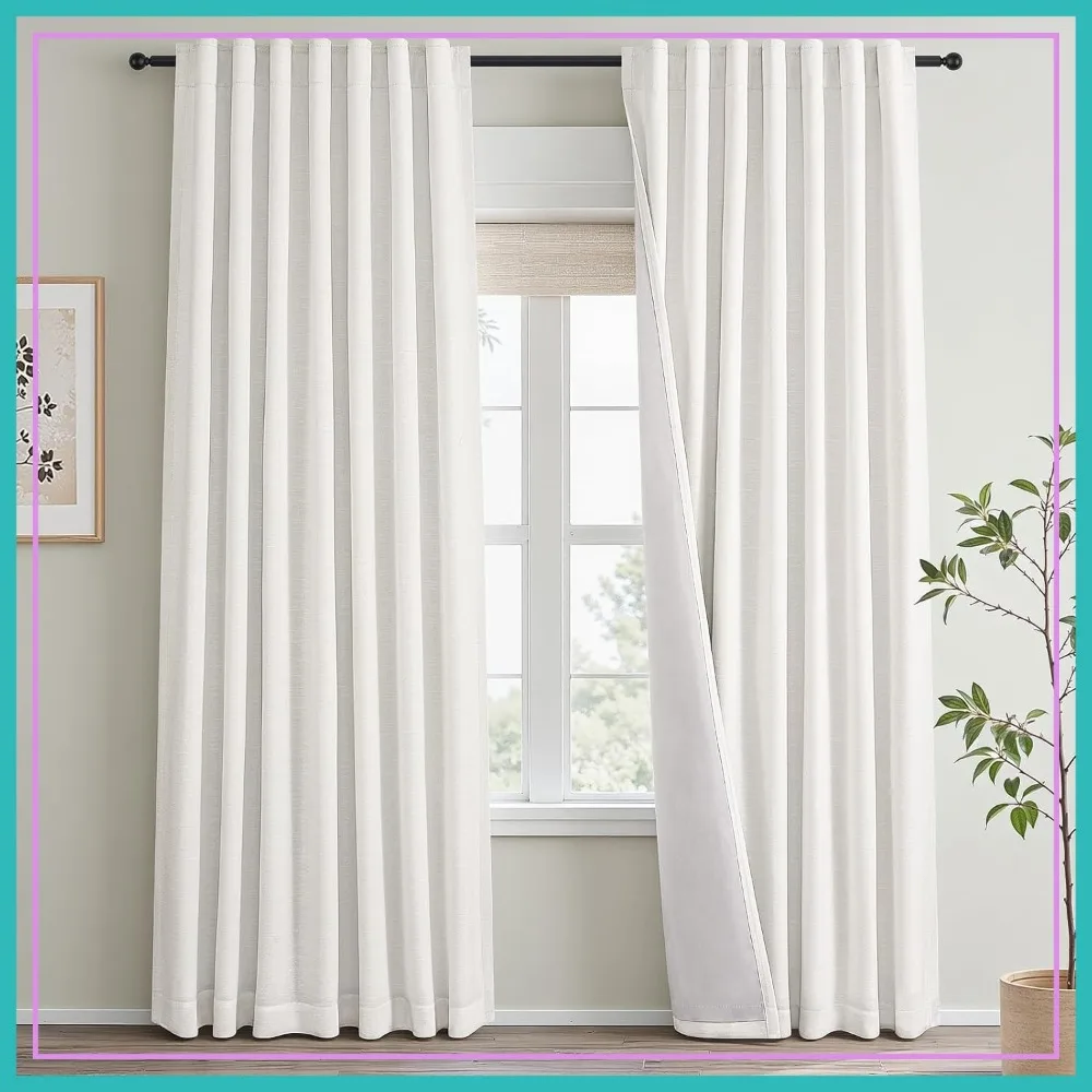 84" Long Natural Blackout Curtains, White Linen Panels, Farmhouse Back Tab Pinch Pleated Drapes for Track System, 52"W x 84"L
84" Long Natural Blackout Curtains, White Linen Panels, Farmhouse Back Tab Pinch Pleated Drapes for Track System, 52"W x 84"L