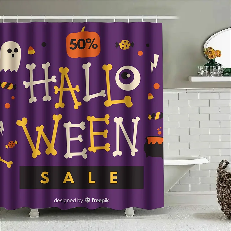 Tuniu Spooky Хэллоуин занавеска для душа милый призрак и тыква Декор занавеска для ванной комнаты для детей и взрослых фиолетовый черный дизайн 
Tuniu Spooky Хэллоуин занавеска для душа милый призрак и тыква Декор занавеска для ванной комнаты для детей и взрослых фиолетовый черный дизайн