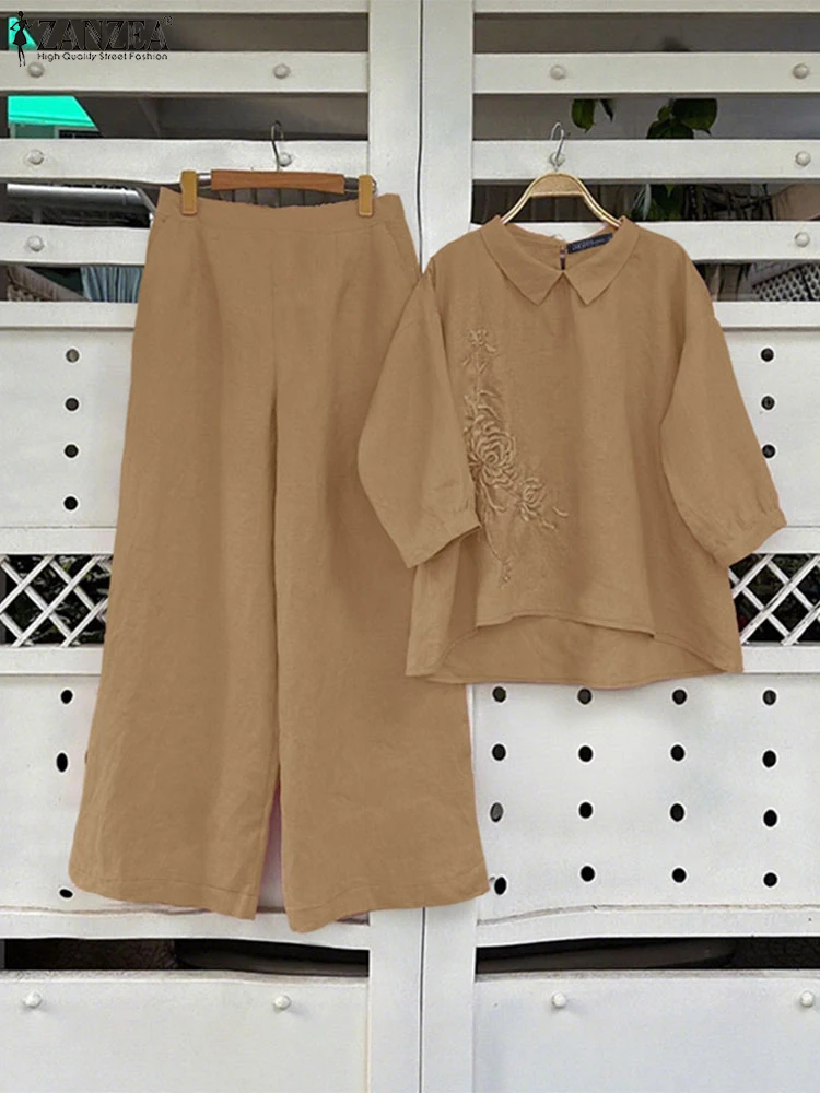 ZANZEA Women's Solid Color 2 Pieces Pant Sets Autumn Fashion Long Sleeve Embroidered Floral High-Low Blouse and Wide Leg Pants
ZANZEA Women's Solid Color 2 Pieces Pant Sets Autumn Fashion Long Sleeve Embroidered Floral High-Low Blouse and Wide Leg Pants