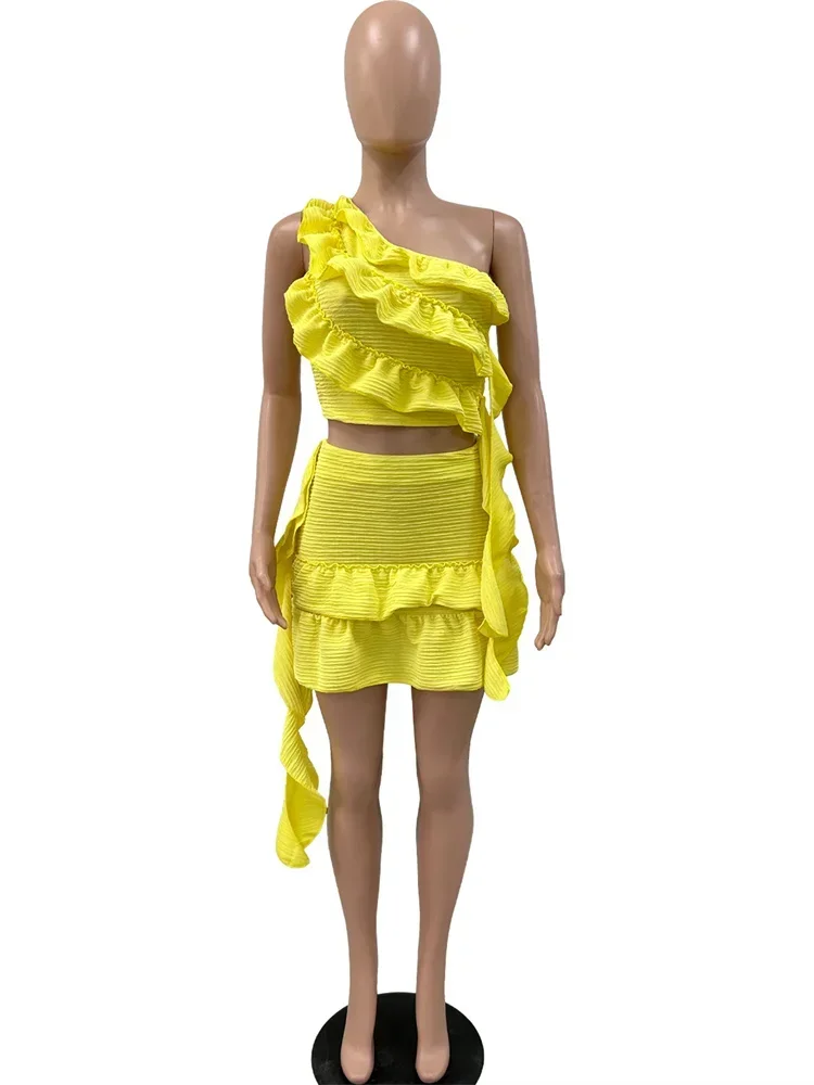 XIZOU Women Two Piece Set Vacation Summer Solid Color Beachwear One Shoulder Ruffles Sleeveless Crop Top Mini Skirt Outfits
XIZOU Women Two Piece Set Vacation Summer Solid Color Beachwear One Shoulder Ruffles Sleeveless Crop Top Mini Skirt Outfits