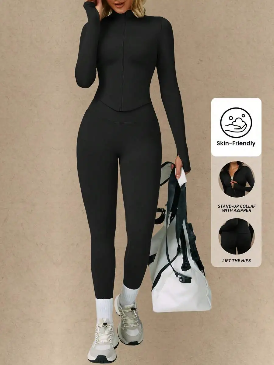 Womens Zip-Up Fitness Set With Butt-Lifting Leggings Street Style Gym Wear
Womens Zip-Up Fitness Set With Butt-Lifting Leggings Street Style Gym Wear