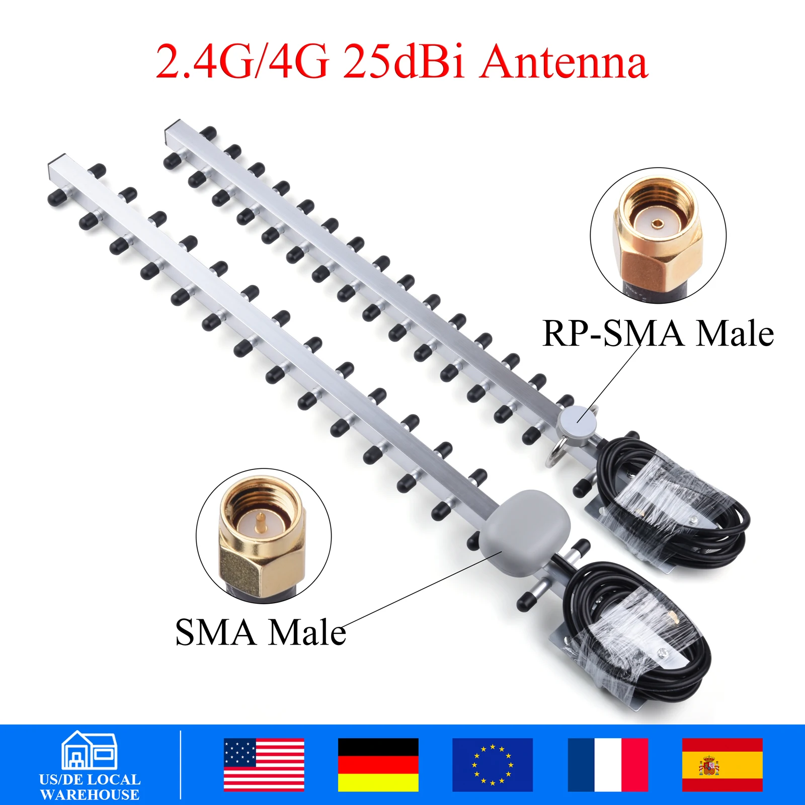 Антенна Yagi для связи 2.4G/4G (25dBi) с разъемом RP-SMA/SMA Male, наружная, с удлинительным кабелем
Антенна Yagi для связи 2.4G/4G (25dBi) с разъемом RP-SMA/SMA Male, наружная, с удлинительным кабелем