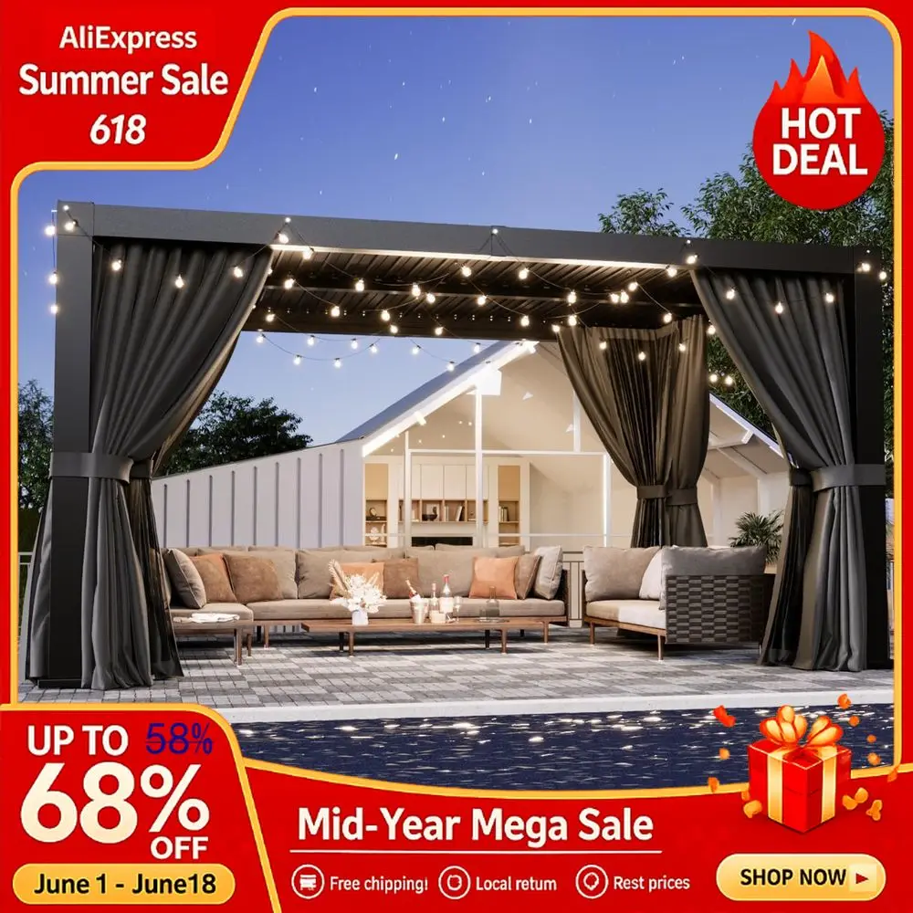 Louvered Pergola 10x12 AllAluminum Outdoor Gazebo with Independent Adjustable Roofs, Waterproof Curtains and Netting, Custom
Louvered Pergola 10x12 AllAluminum Outdoor Gazebo with Independent Adjustable Roofs, Waterproof Curtains and Netting, Custom