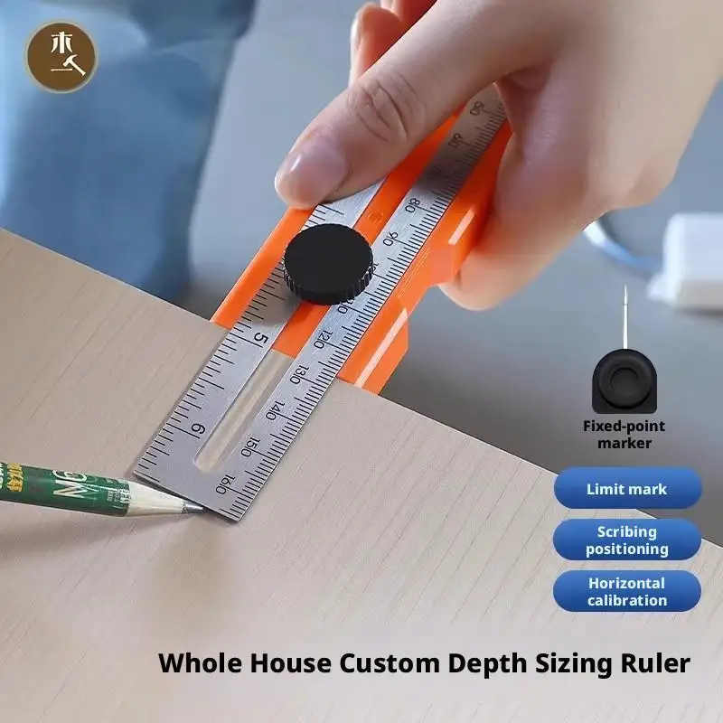 Multi-role Foldable Depth Measuring Ruler Woodworking Multi-angle Marking Ruler Adjustable Positioning Scribing Protractor Tools