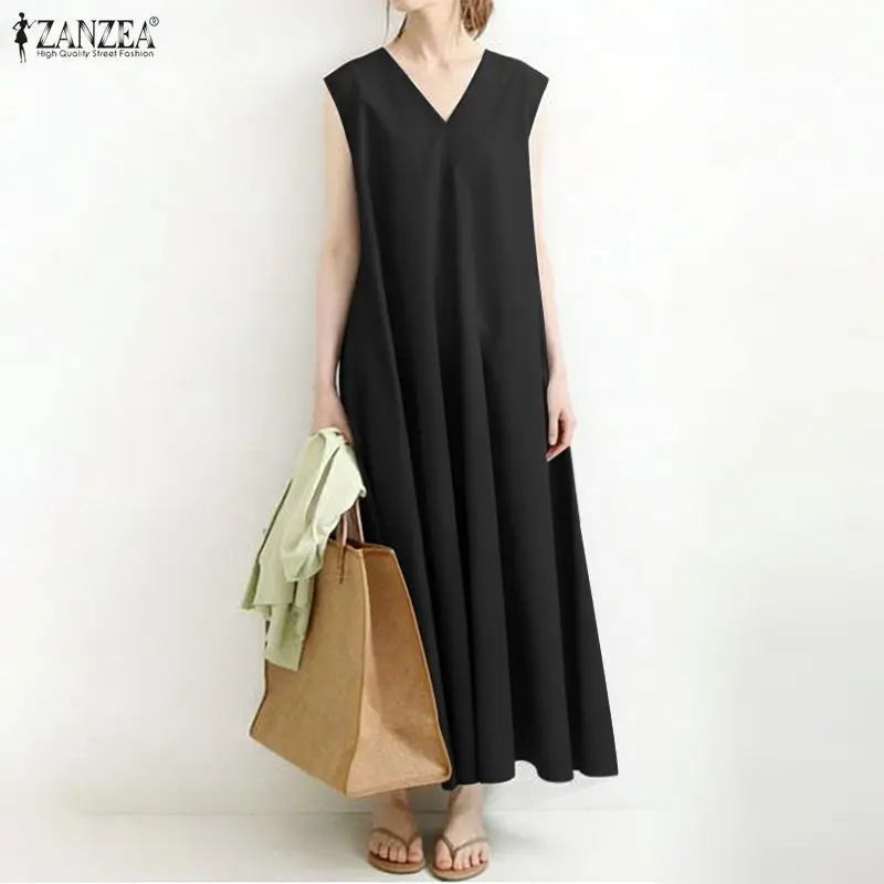 ZANZEA Women Summer Sleeveless Tanks Dress 2026 Stylish V Neck Holiday Sundress Casual Solid Color Loose Robe Elegant Work Dress
ZANZEA Women Summer Sleeveless Tanks Dress 2026 Stylish V Neck Holiday Sundress Casual Solid Color Loose Robe Elegant Work Dress