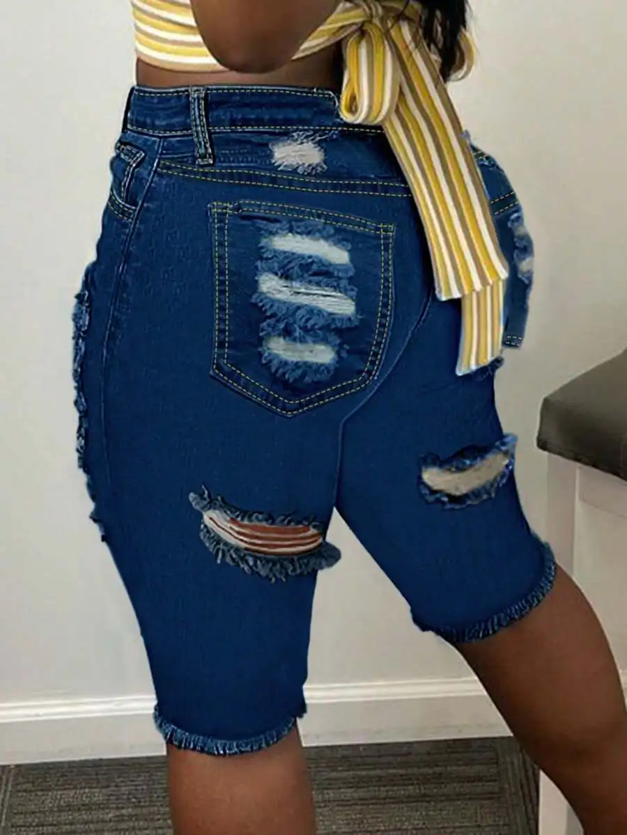 Ripped Raw Hem Denim Shorts For Women
Ripped Raw Hem Denim Shorts For Women