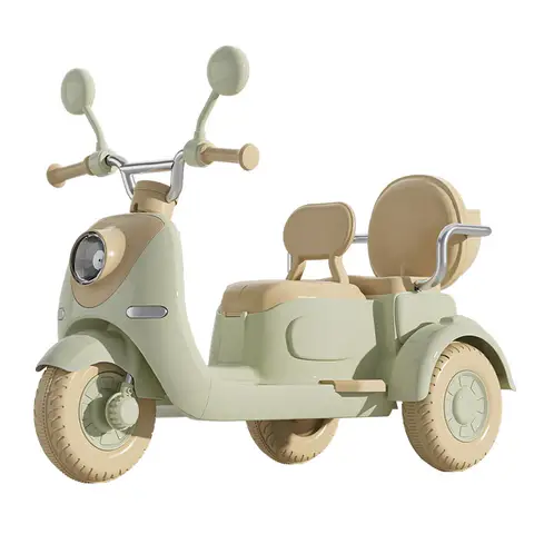 Triciclo eléctrico para niños, motocicleta recargable para niños y niñas, motocicleta doble de 3 ruedas con barandilla musical, rueda antideslizante grande