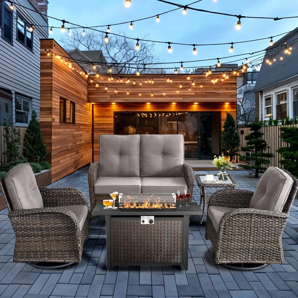 5-Piece Patio Furniture Set with Fire Pit,Wicker Patio Glider Loveseat Outdoor Swivel Rocker Chairs for Backyard,Poolside,Deck
5-Piece Patio Furniture Set with Fire Pit,Wicker Patio Glider Loveseat Outdoor Swivel Rocker Chairs for Backyard,Poolside,Deck