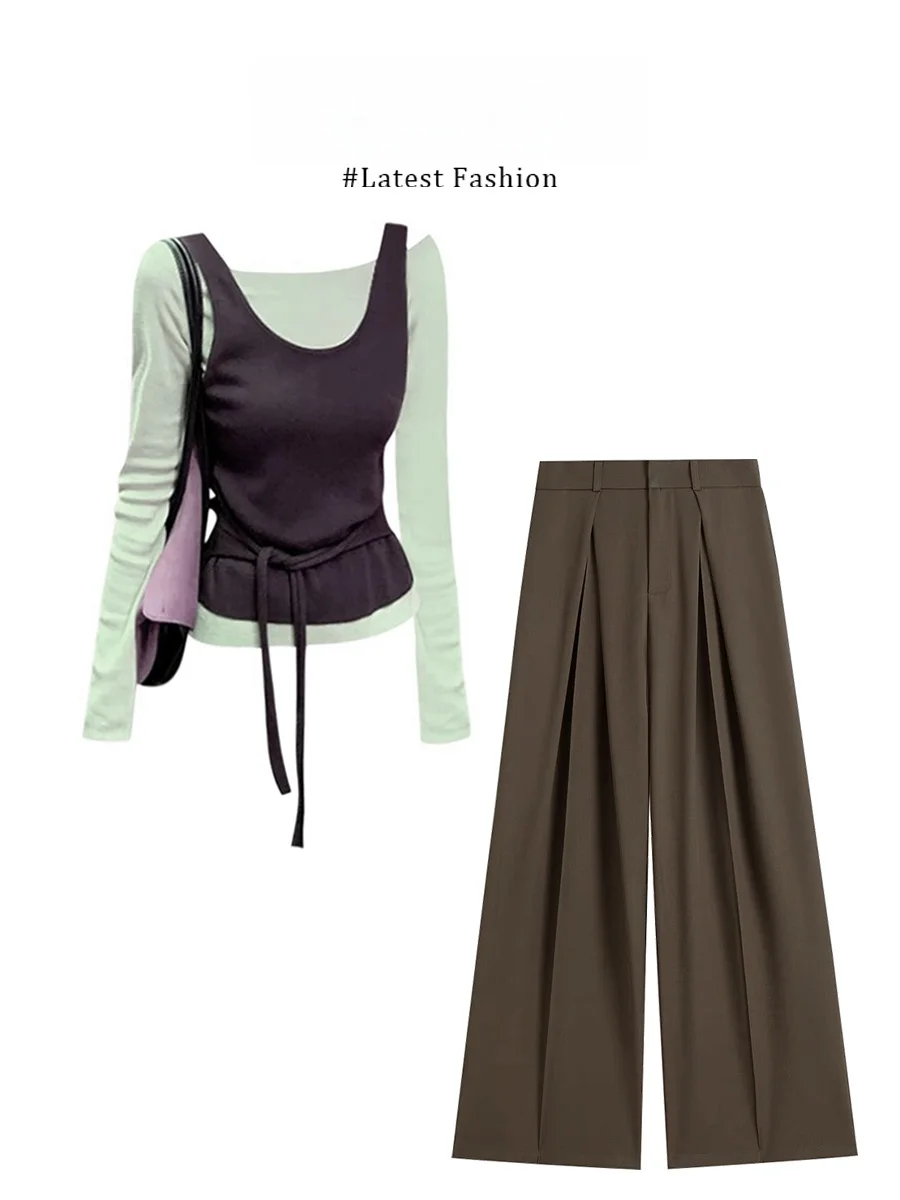 Fashionable Color Block Long Sleeve Base Shirt Top Casual Long Pants Three Piece Set Autumn Wear Parkyeon Elegant Outfit Set
Fashionable Color Block Long Sleeve Base Shirt Top Casual Long Pants Three Piece Set Autumn Wear Parkyeon Elegant Outfit Set