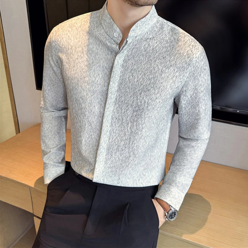 Высококачественные мужские рубашки, винтажная мужская повседневная рубашка с воротником-стойкой и длинными рукавами, осень-весна, тонкая уличная красивая мужская одежда 
Высококачественные мужские рубашки, винтажная мужская повседневная рубашка с воротником-стойкой и длинными рукавами, осень-весна, тонкая уличная красивая мужская одежда
