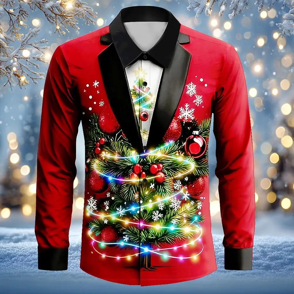 Men's Christmas Costume Christmas Light Suit Tie Printed Tuxedo Shirt Button Up Shirt Long Sleeve Outdoor Holiday Spring Fall
Men's Christmas Costume Christmas Light Suit Tie Printed Tuxedo Shirt Button Up Shirt Long Sleeve Outdoor Holiday Spring Fall