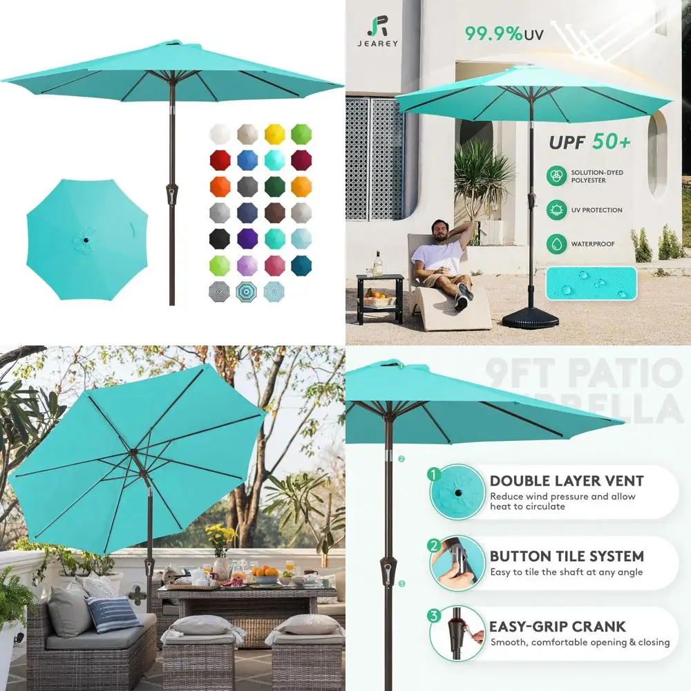 Зонт для патио 9 футов с кнопочным механизмом наклона и ручкой, с защитой от УФ-излучения, для использования на открытом воздухе
Зонт для патио 9 футов с кнопочным механизмом наклона и ручкой, с защитой от УФ-излучения, для использования на открытом воздухе