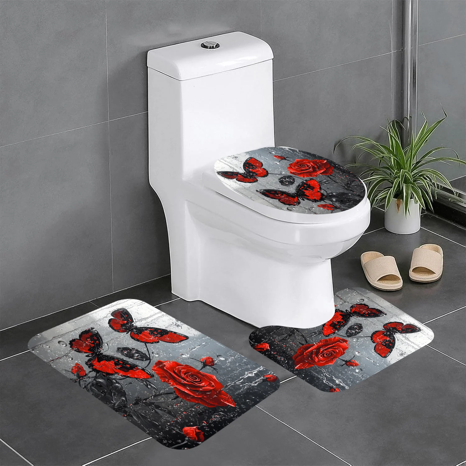 Red Rose And Butterfly Bathroom Rug Set 3 Piece Gray Marble Pattern Non Slip Soft Bath Mat Toilet Seat Cover Contour Rug
Red Rose And Butterfly Bathroom Rug Set 3 Piece Gray Marble Pattern Non Slip Soft Bath Mat Toilet Seat Cover Contour Rug