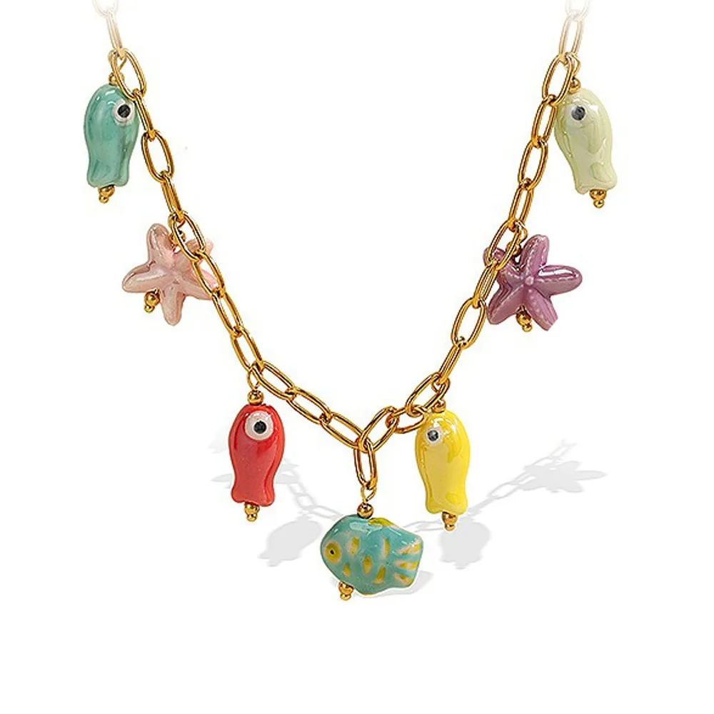 Titanium steel Ceramic Starfish Necklace Gold Vibrant Fish Drop Necklace Adjustable Chain Tarnish Resistant Ocean Theme Necklace
Titanium steel Ceramic Starfish Necklace Gold Vibrant Fish Drop Necklace Adjustable Chain Tarnish Resistant Ocean Theme Necklace