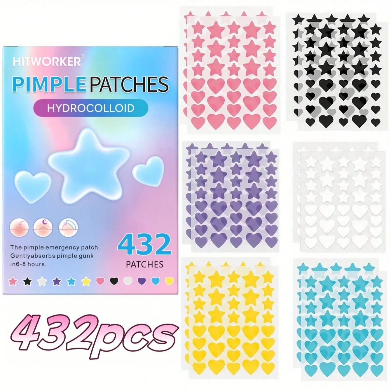 432 Pcs HITWORKER 6-Color Star-Shaped Acne Patches – Breathable Protection, Round Transparent Design, Suitable for Daily Makeup
432 Pcs HITWORKER 6-Color Star-Shaped Acne Patches – Breathable Protection, Round Transparent Design, Suitable for Daily Makeup
