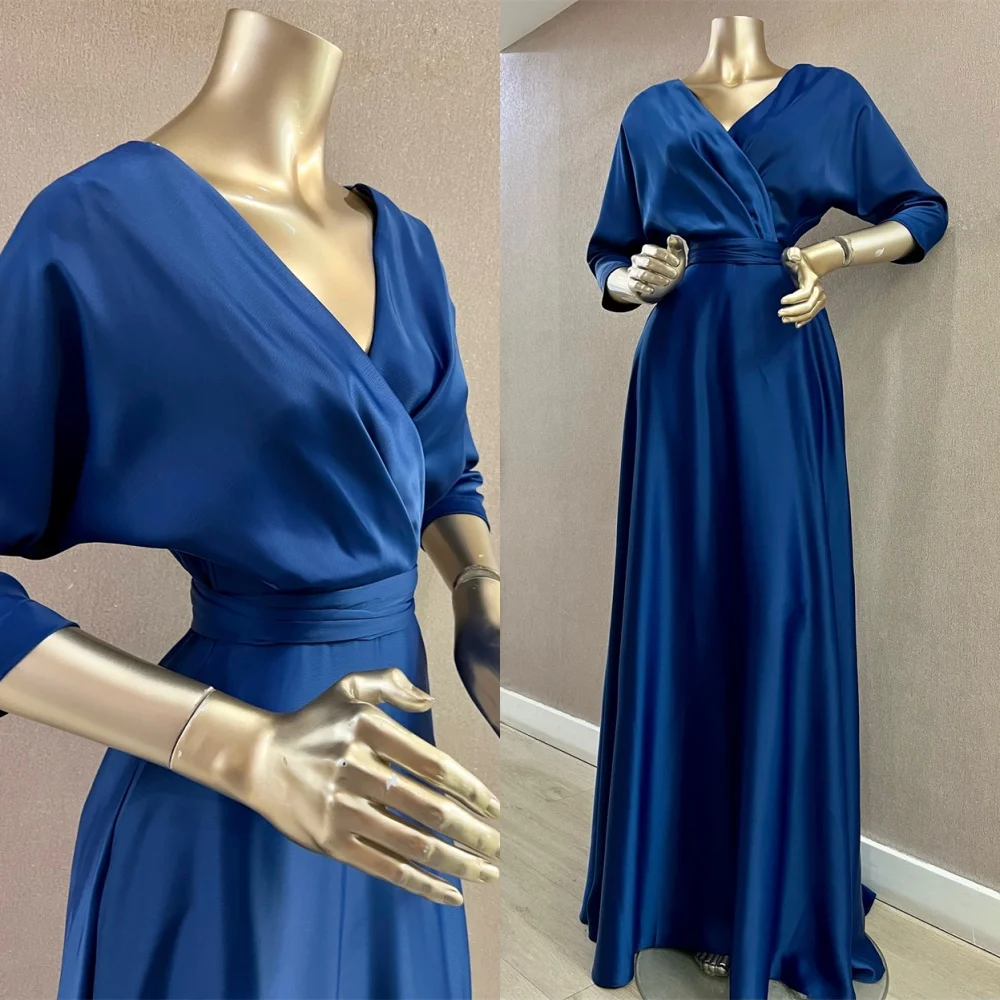 Customized Luxury Blue Satin Evening Dress Temperament V-Neck 3/4 Sleeves Homecoming Dresses Fashion Special Occasion Gowns
Customized Luxury Blue Satin Evening Dress Temperament V-Neck 3/4 Sleeves Homecoming Dresses Fashion Special Occasion Gowns