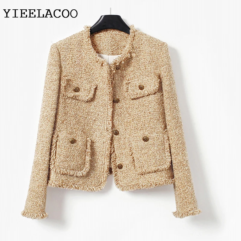 khaki jacket woven versatile top, tassel tweed jacket, small fragrant style high-end round neck top Classic women's jacket
khaki jacket woven versatile top, tassel tweed jacket, small fragrant style high-end round neck top Classic women's jacket