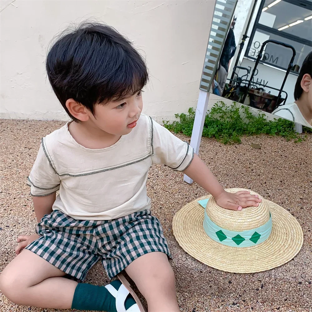 Kids Clothes Boys Girls Shorts Two Piece Sets Baby Cotton t-Shirt Top And Plaid Pants Set Children's Summer Clothing Infant Suit
Kids Clothes Boys Girls Shorts Two Piece Sets Baby Cotton t-Shirt Top And Plaid Pants Set Children's Summer Clothing Infant Suit