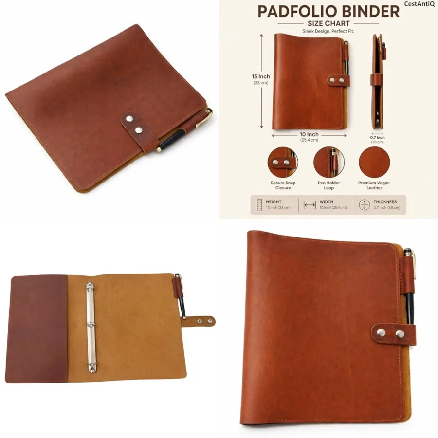 Premium Leather 3-Ring Binder Portfolio, 8.5x11 Inch Letter Size Organizer Folder, Refillable 3-Hole Paper BusinessBinder, Resu
Premium Leather 3-Ring Binder Portfolio, 8.5x11 Inch Letter Size Organizer Folder, Refillable 3-Hole Paper BusinessBinder, Resu