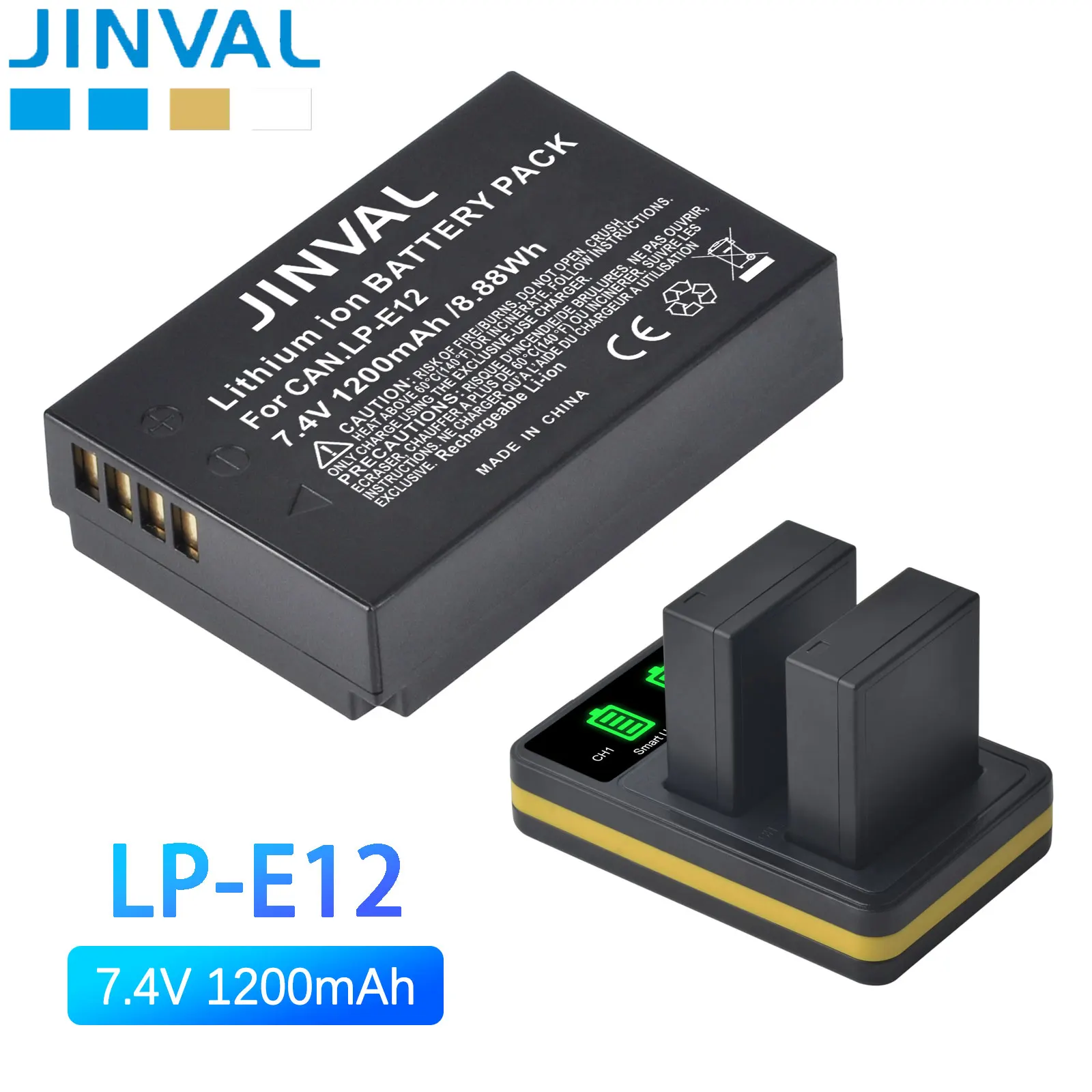 JINVAL 1200mAh LP-E12 Battery LPE12 E12 Fast Dual Charger Type-C + USB Input For Canon EOS M EOS M2 M10 M100 M200
JINVAL 1200mAh LP-E12 Battery LPE12 E12 Fast Dual Charger Type-C + USB Input For Canon EOS M EOS M2 M10 M100 M200