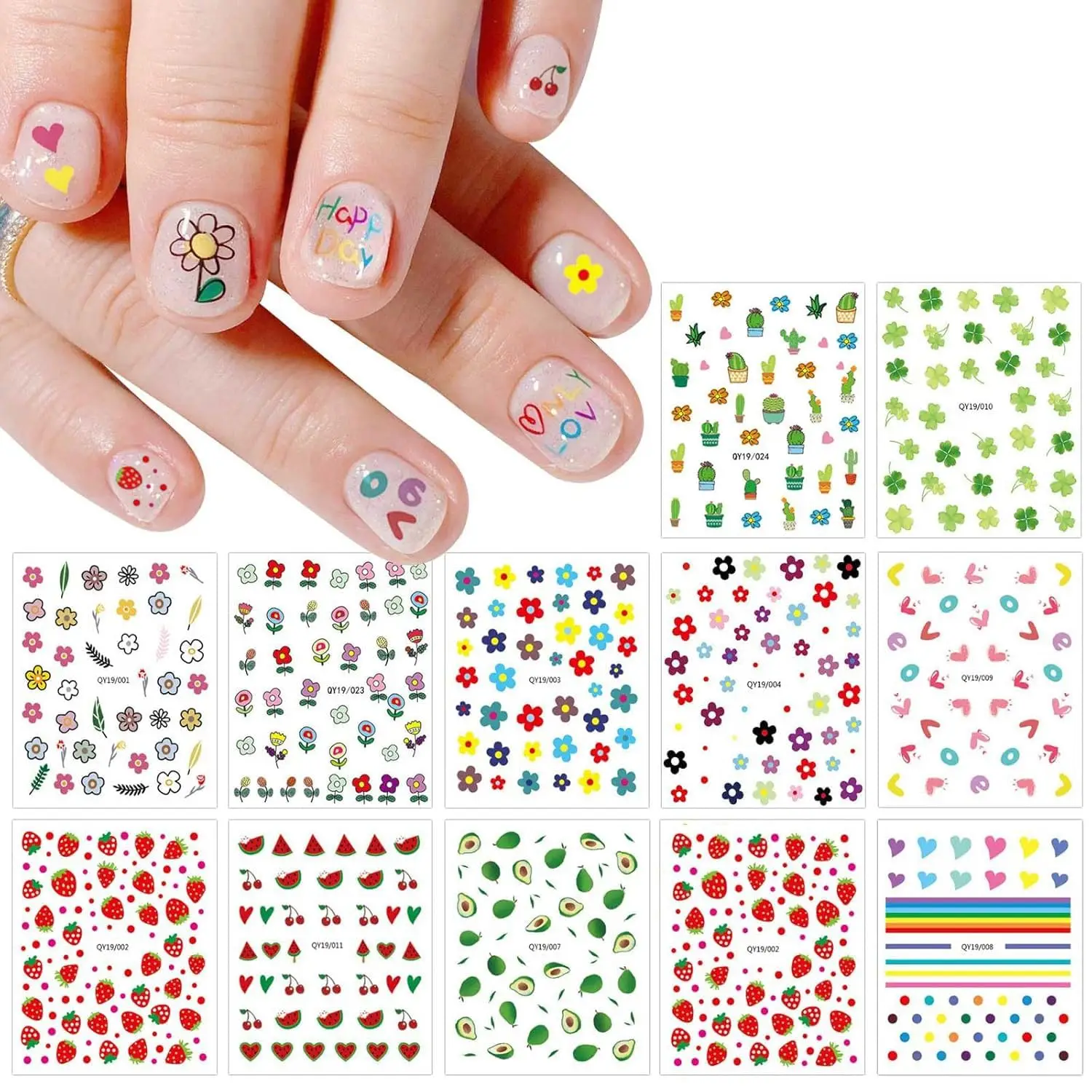 14 Sheets Cute Nail Stickers for Kids Rainbow Flower Fruit Nail Art Decals Self-Adhesive
14 Sheets Cute Nail Stickers for Kids Rainbow Flower Fruit Nail Art Decals Self-Adhesive