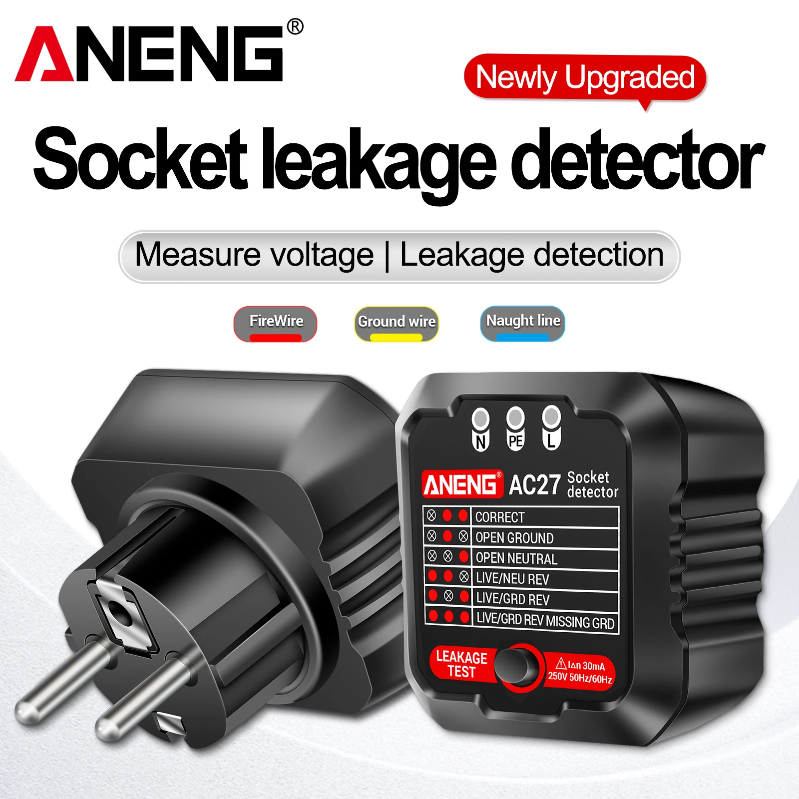 ANENG AC27 Socket Tester Outlet Polarity Detector Phase Checker RCD Leakage Switch Tester Household Electrical Wiring Fault Tool
ANENG AC27 Socket Tester Outlet Polarity Detector Phase Checker RCD Leakage Switch Tester Household Electrical Wiring Fault Tool