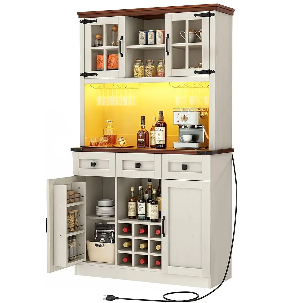 Coffee Bar Cabinet With Power Outlet/Lights, 72"" Farmhouse Pantry Cabinet With Storage Shelves And 3 Drawers, Tall Liquor
Coffee Bar Cabinet With Power Outlet/Lights, 72"" Farmhouse Pantry Cabinet With Storage Shelves And 3 Drawers, Tall Liquor