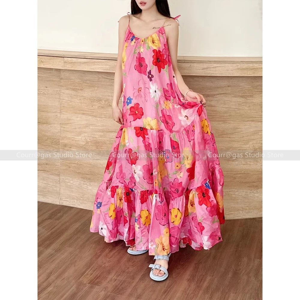 2024 Spring and Summer New Vacation Style Pink Printed Layered Oversized Hem Backless Halter Dresses for Women
2024 Spring and Summer New Vacation Style Pink Printed Layered Oversized Hem Backless Halter Dresses for Women