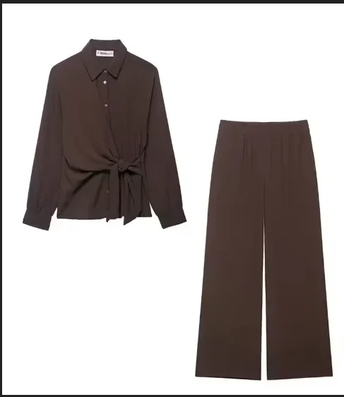 Осенний комплект из двух предметов, повседневный женский модный топ с длинными рукавами, блузка + широкие брюки с высокой талией, женские широкие брюки с высокой талией
Осенний комплект из двух предметов, повседневный женский модный топ с длинными рукавами, блузка + широкие брюки с высокой талией, женские широкие брюки с высокой талией