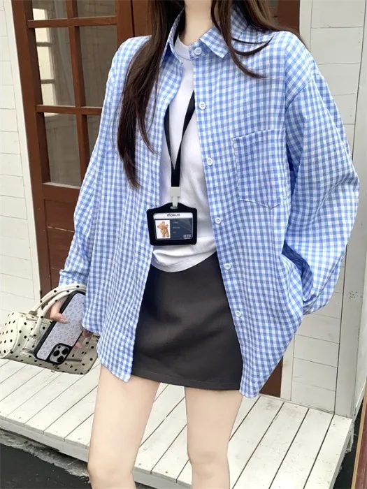 Blue Plaid Long Sleeve Women's Summer New Lazy Style Loose Casual Sunscreen Shirt Thin Outerwear Top Korean Style Loose Fit
Blue Plaid Long Sleeve Women's Summer New Lazy Style Loose Casual Sunscreen Shirt Thin Outerwear Top Korean Style Loose Fit