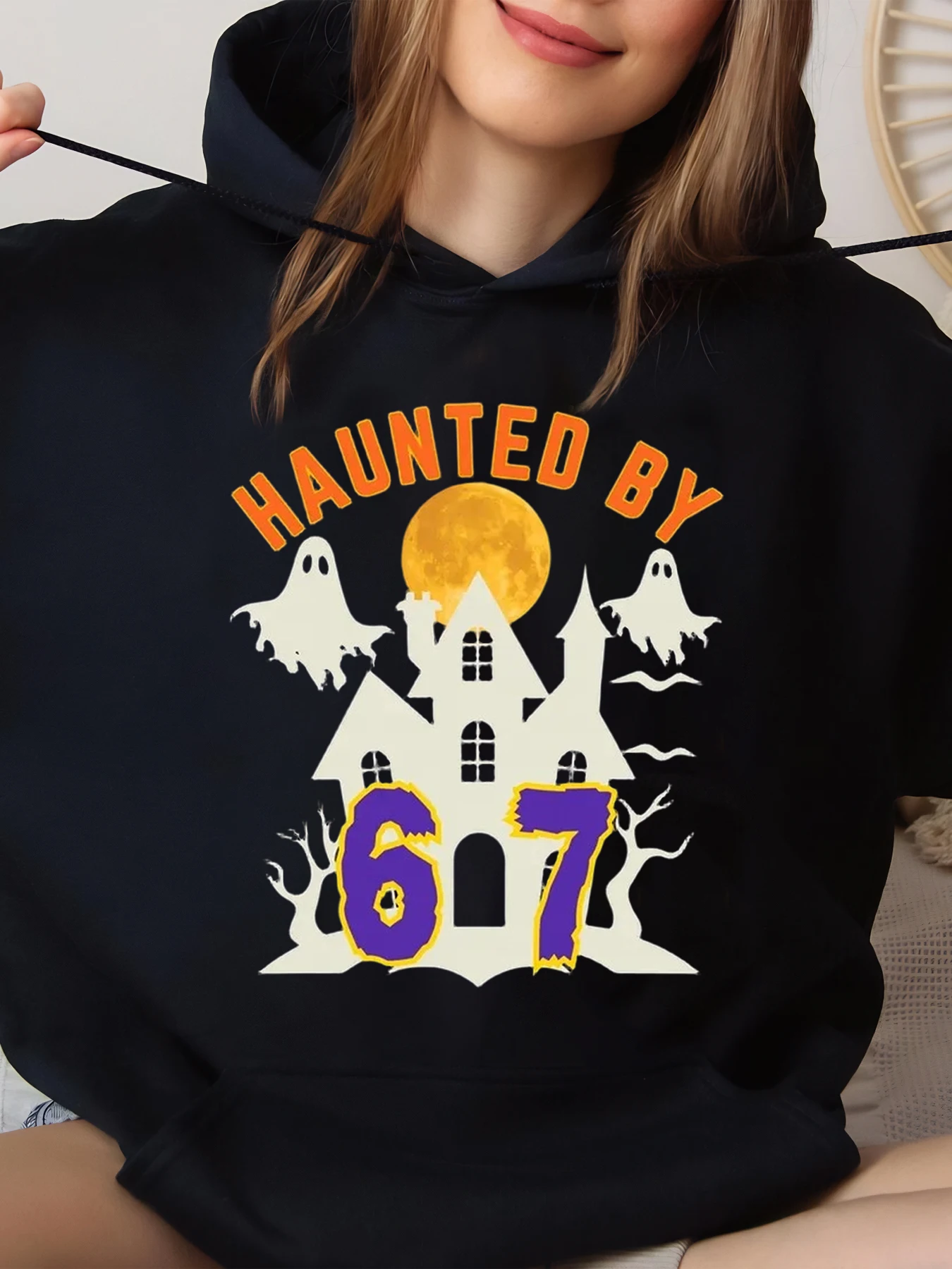 Дом с привидениями 67, толстовка с принтом на Хэллоуин, женская повседневная одежда для вечеринок, черный, большой размер
Дом с привидениями 67, толстовка с принтом на Хэллоуин, женская повседневная одежда для вечеринок, черный, большой размер