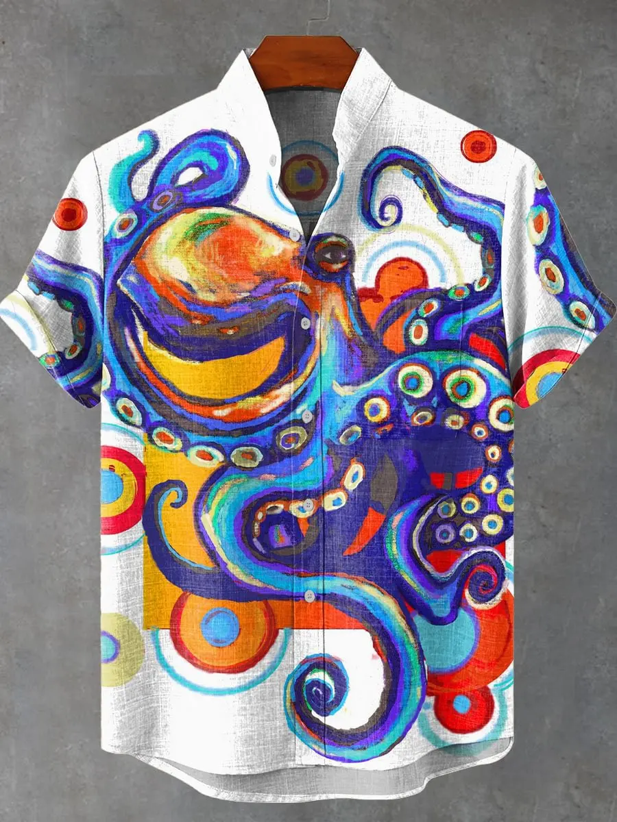 2025 men's summer casual linen short sleeved shirt, high-quality fashionable button top, 3D ocean octopus pattern print
2025 men's summer casual linen short sleeved shirt, high-quality fashionable button top, 3D ocean octopus pattern print