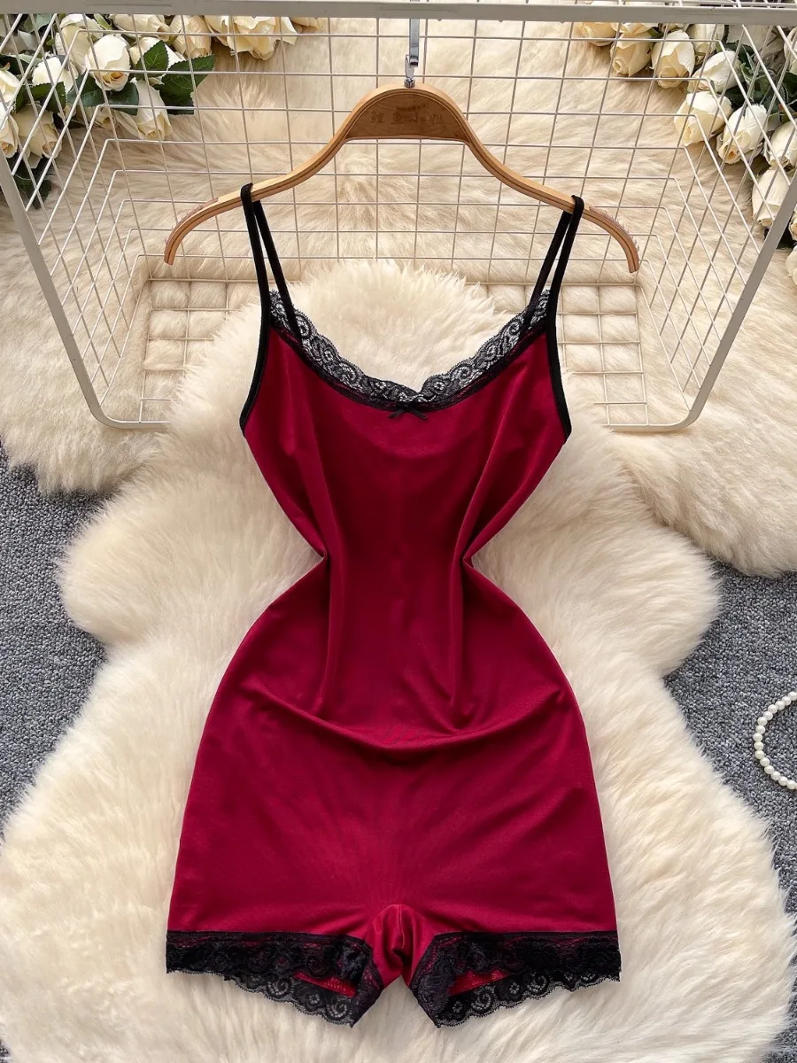 Foamlina Sexy Lace Patchwork Suspenders Tights Bodysuit Women's Pure Burgundy Skinny Jumpsuit Hotsweet Body Sculpting Shorts
Foamlina Sexy Lace Patchwork Suspenders Tights Bodysuit Women's Pure Burgundy Skinny Jumpsuit Hotsweet Body Sculpting Shorts