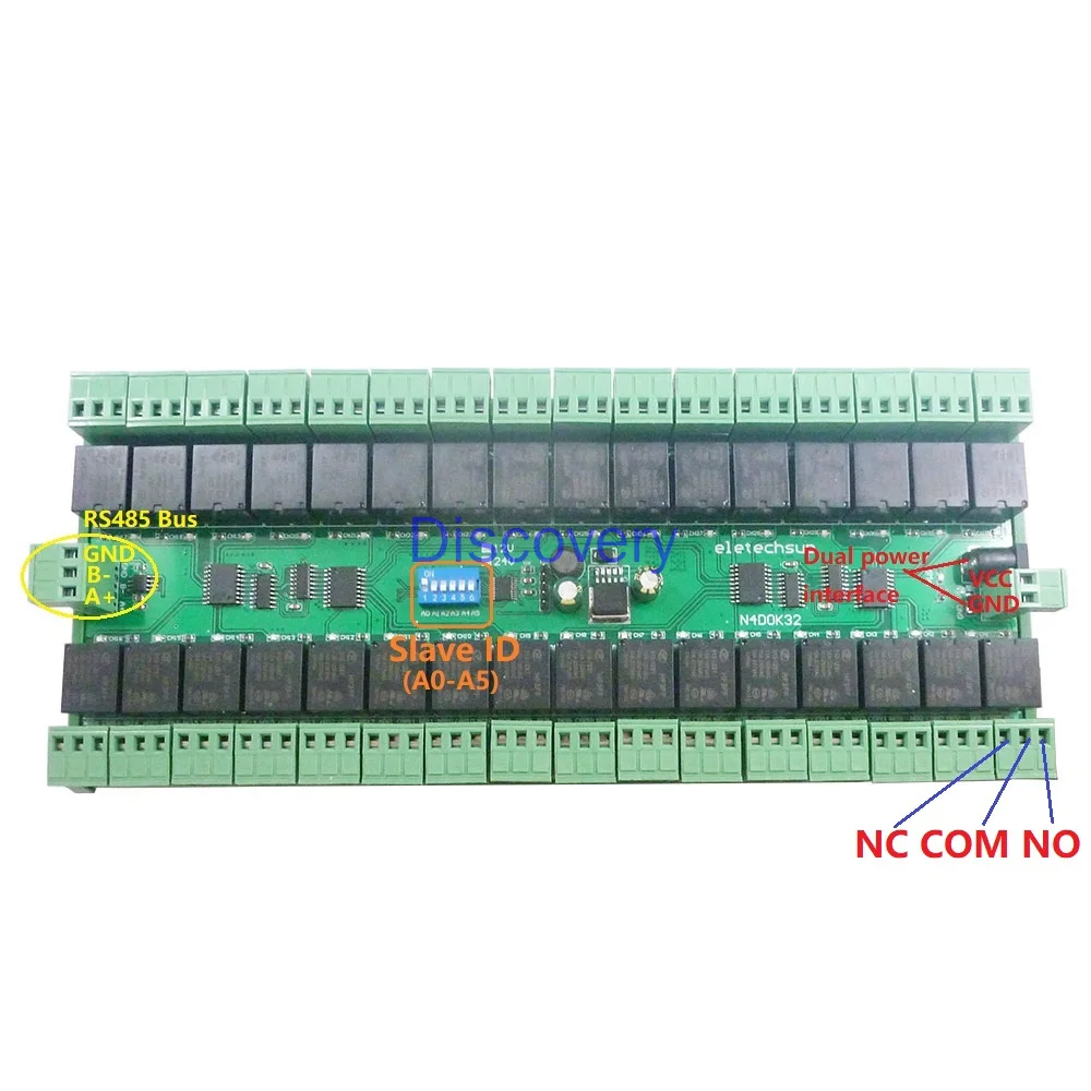 12V 24V 32 Channel DIN Rail RS485 Relay Modbus RTU Remote Control PLC Expansion Board
12V 24V 32 Channel DIN Rail RS485 Relay Modbus RTU Remote Control PLC Expansion Board