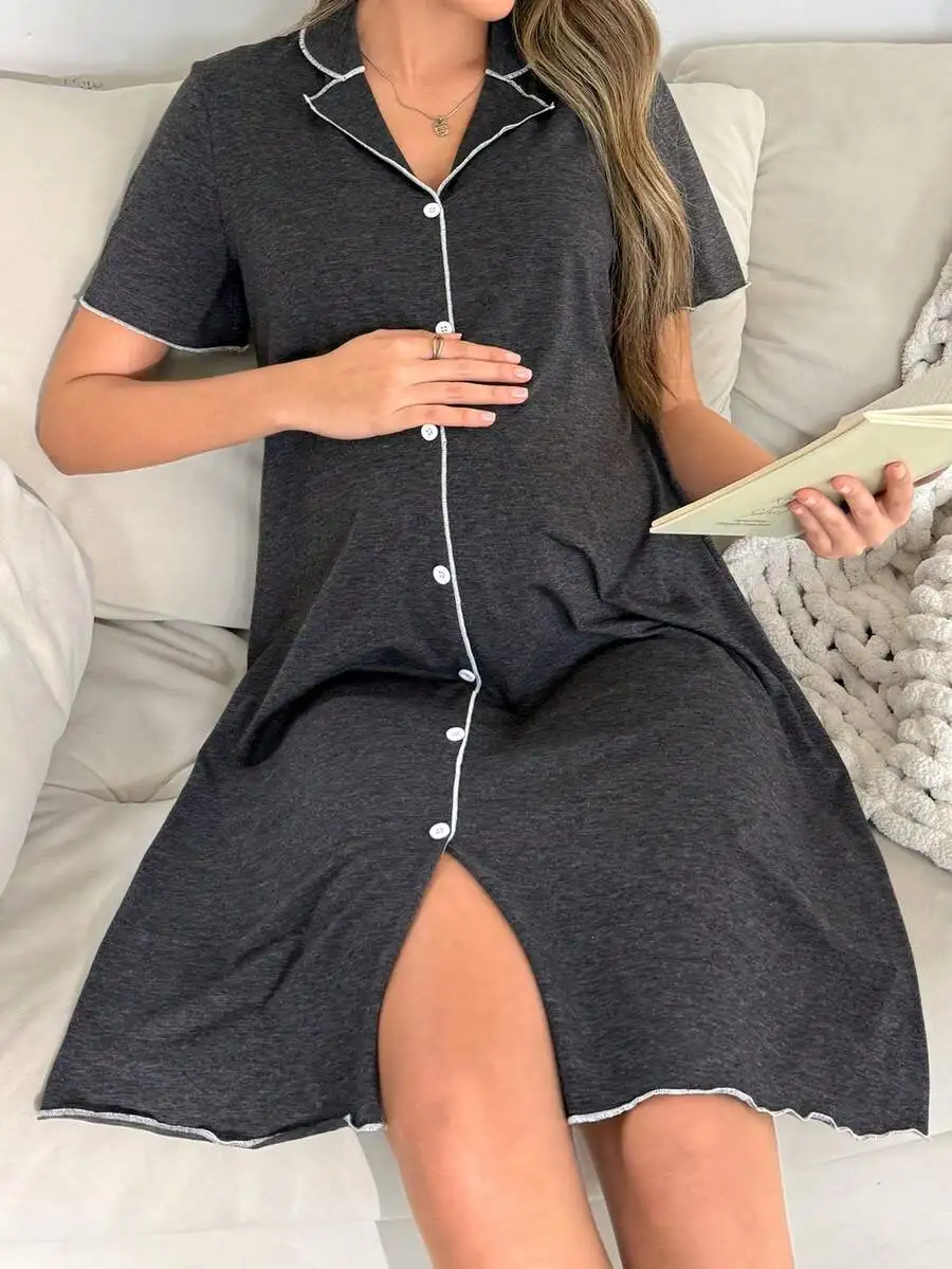 Casual Solid Cotton Maternity Dress With Collar And Buttons Relaxed Home Wear
Casual Solid Cotton Maternity Dress With Collar And Buttons Relaxed Home Wear